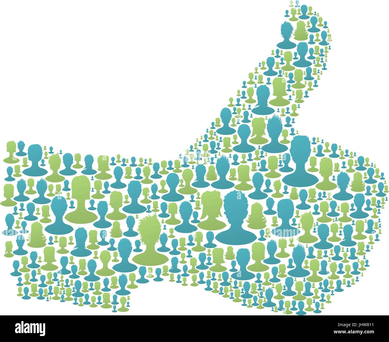 Thumb up symbol. composed from many people silhouettes. Vector illustration, EPS10 Stock Vector