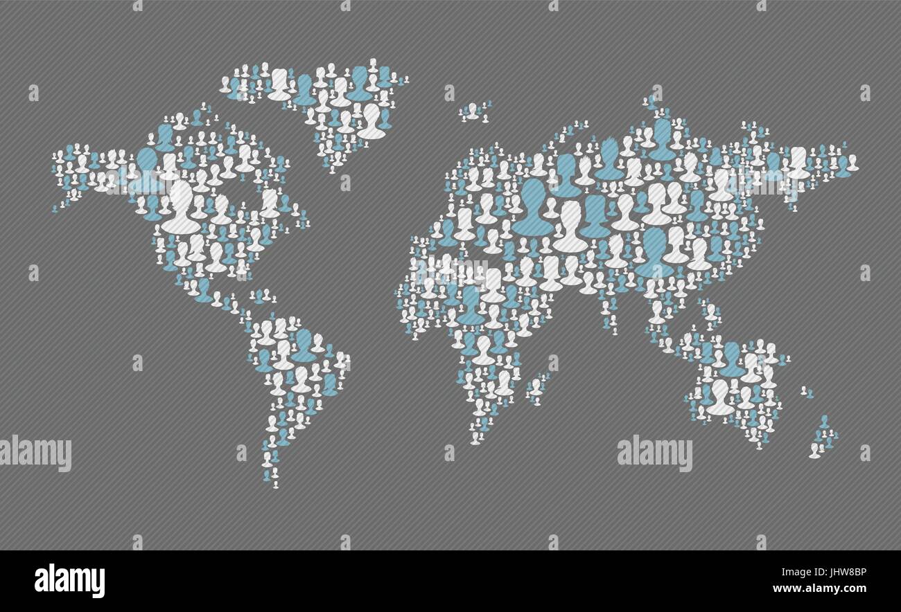 World map. Social media concept. Composed from many people silhouettes, vector Stock Vector