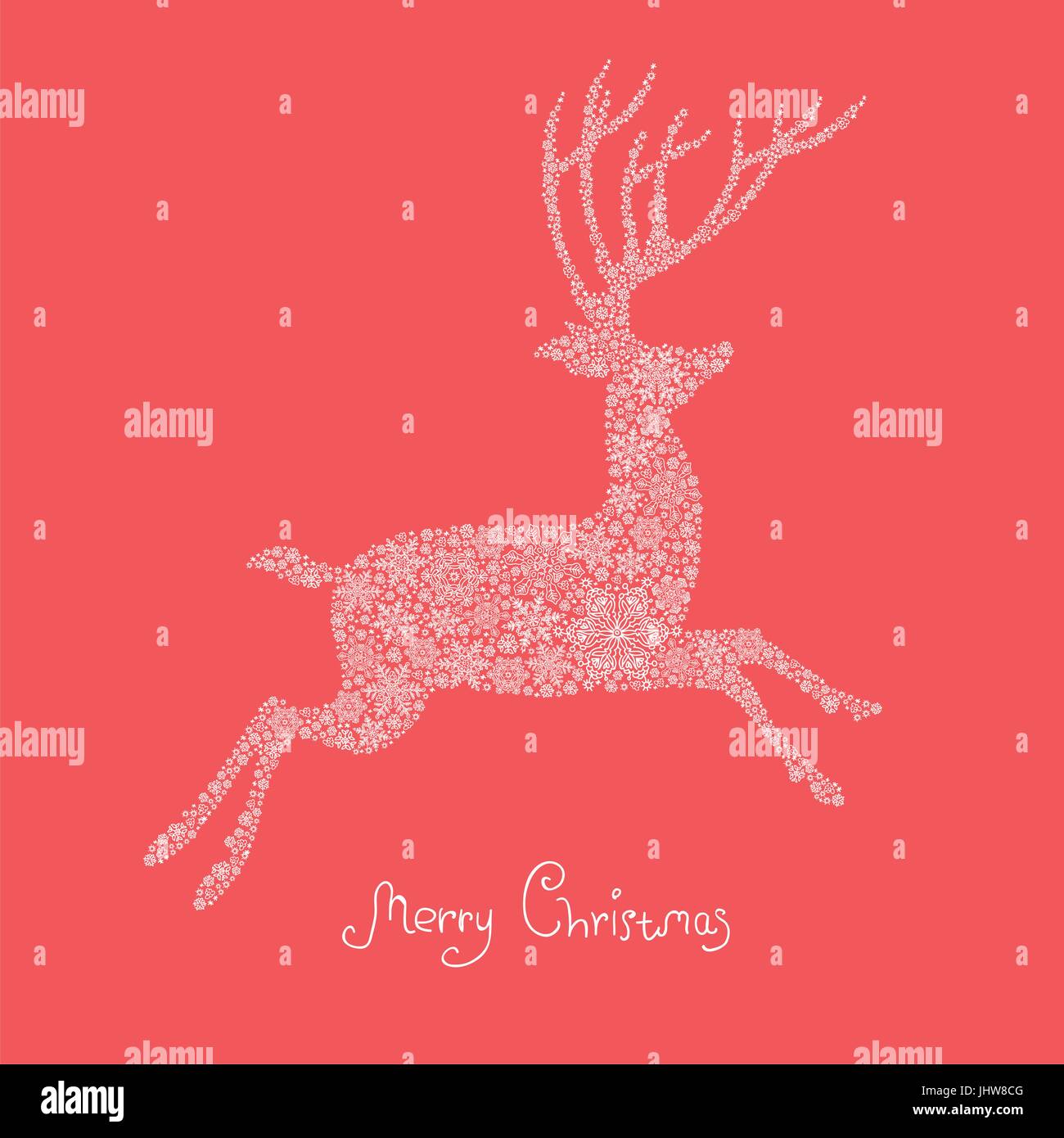 Xmas deer illustration. Composed from many snowflakes, vector, EPS8. Stock Vector