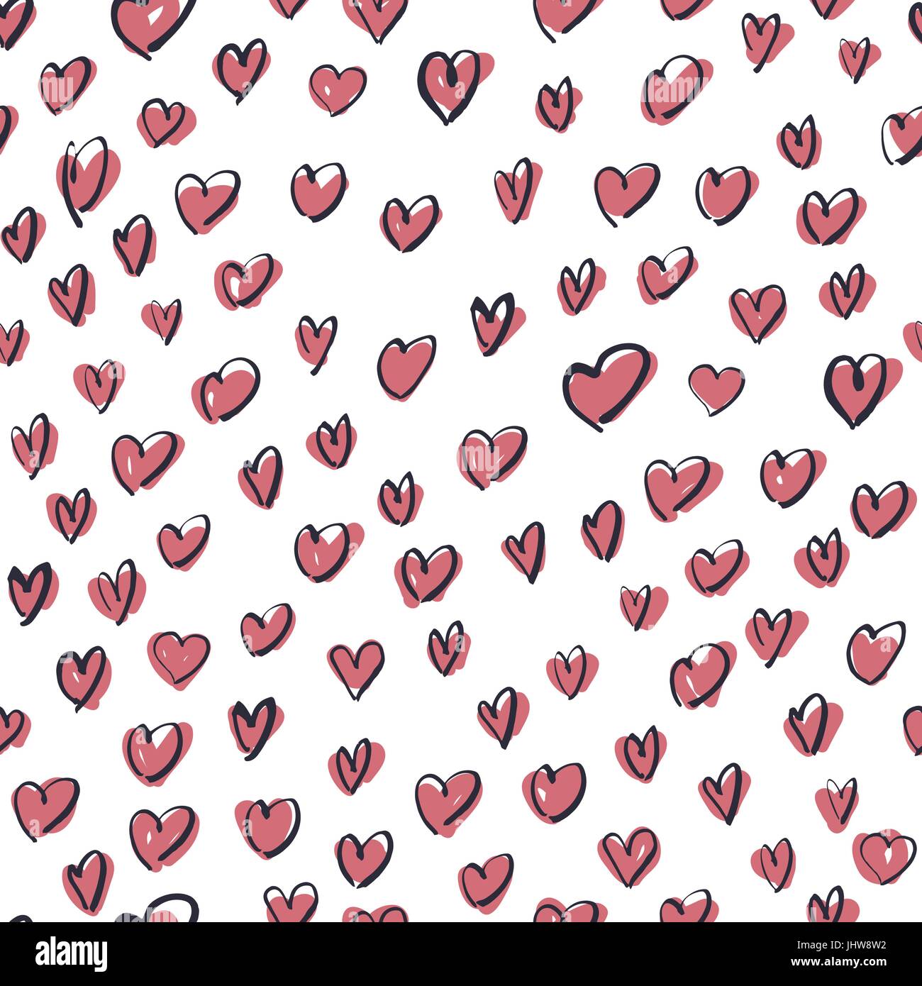 Seamless Hand Drawn Pink Hearts Pattern Stock Vector Image & Art - Alamy