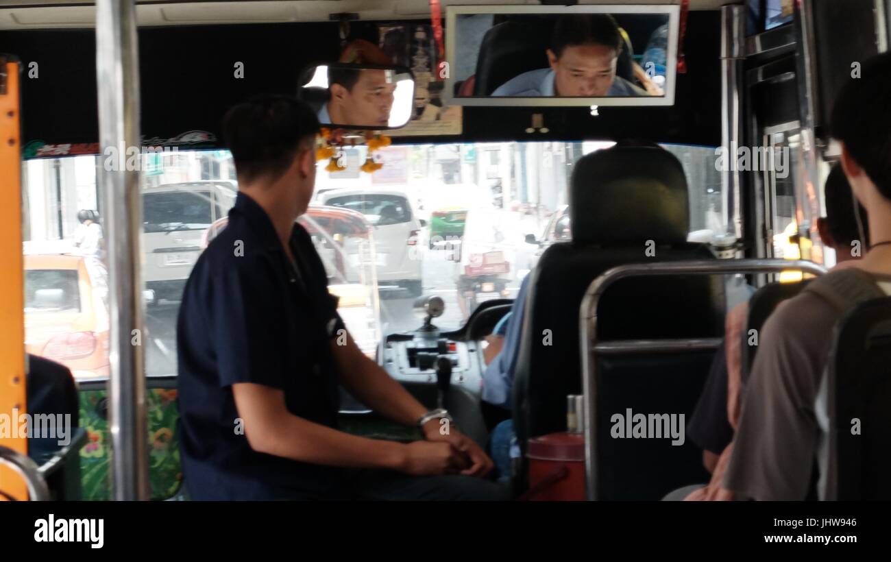 People Riding on City Bus Interior View Bangkok Thailand South Rast ...