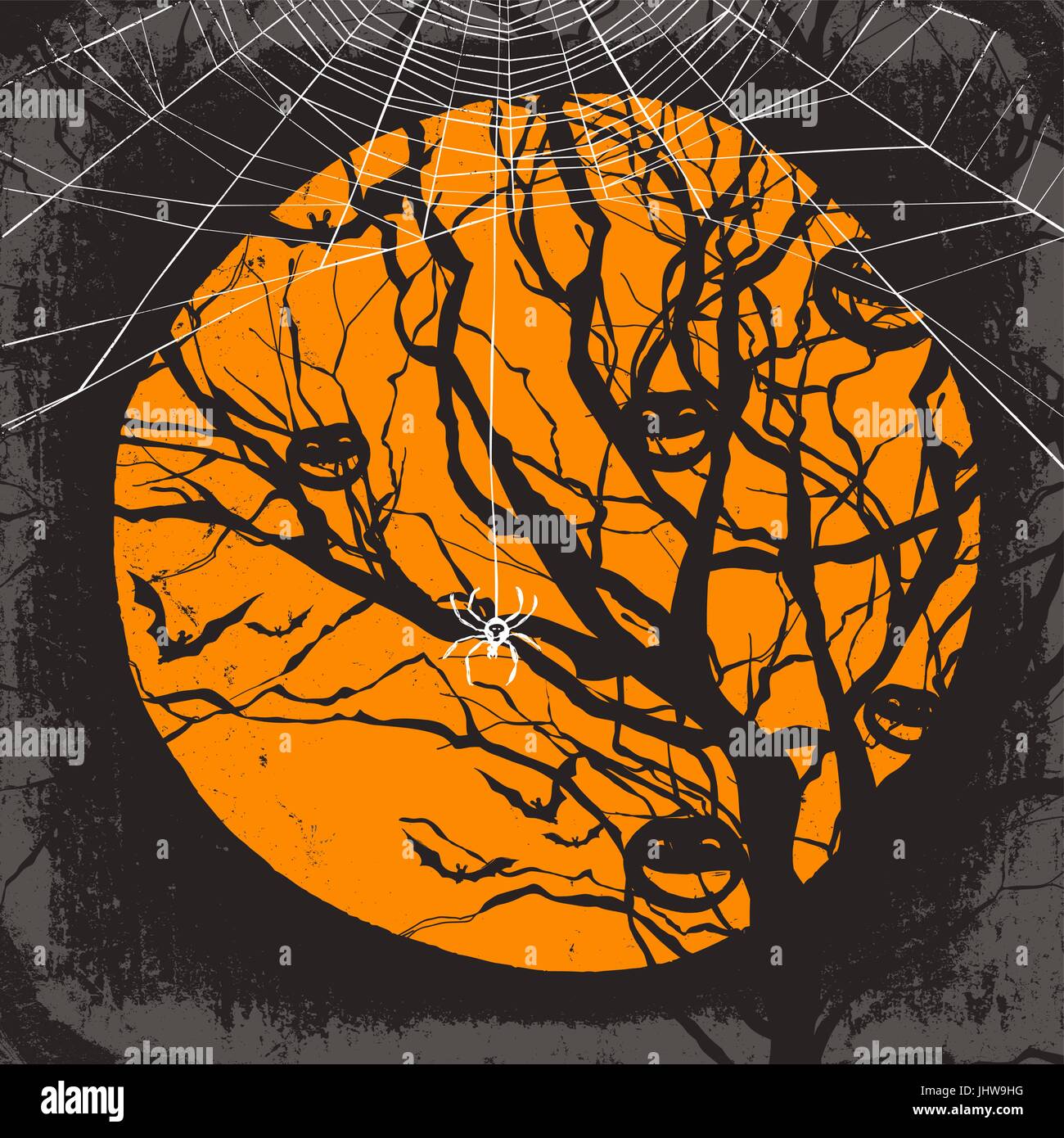 Halloween vector background. Dry tree and spider web Stock Vector Image ...