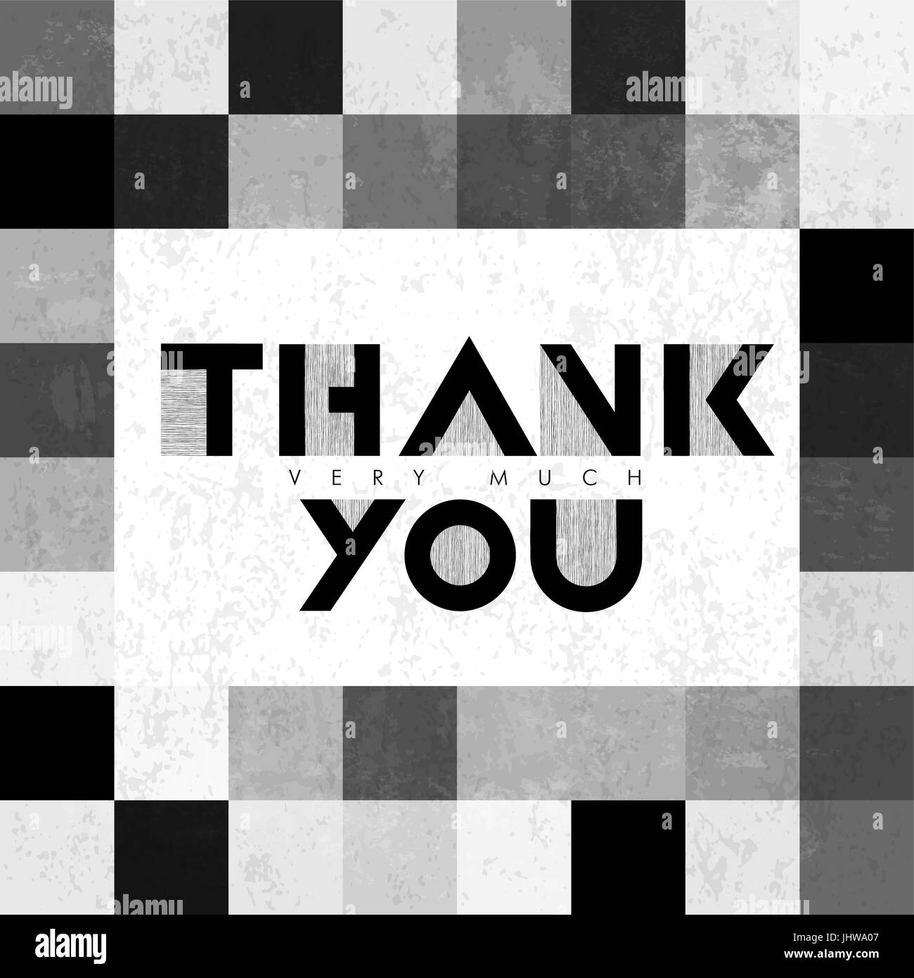 Thank you very much lettering on monochrome tiles. With grunge layers Stock Vector