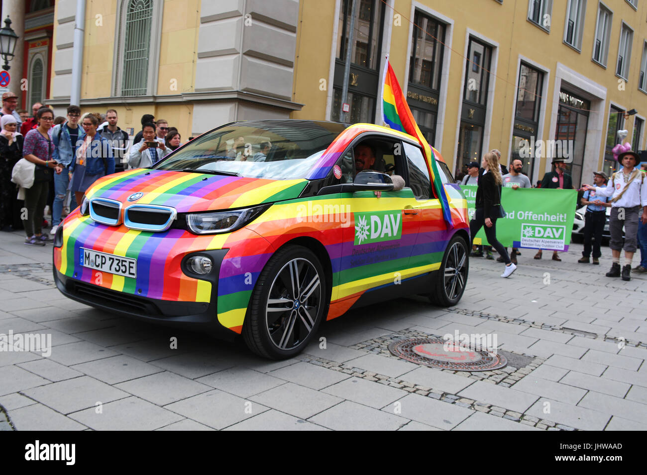 Munich, Germany. 15th July, 2017. Pride car. Today the Pride (Christopher  Street Day) took place in Munich. Several political and queer groups such  as some corporations organized it and participated. Credit: Alexander