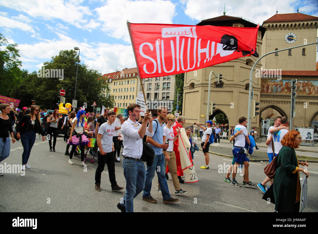 Munich, Germany. 15th July, 2017. Pride car. Today the Pride (Christopher  Street Day) took place in Munich. Several political and queer groups such  as some corporations organized it and participated. Credit: Alexander