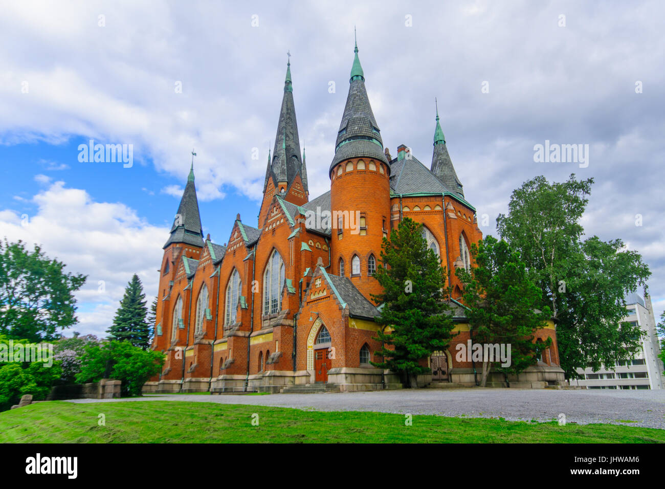 View of the Neo-Gothic redbrick Michaels Church, in Turku, Finland Stock Photo