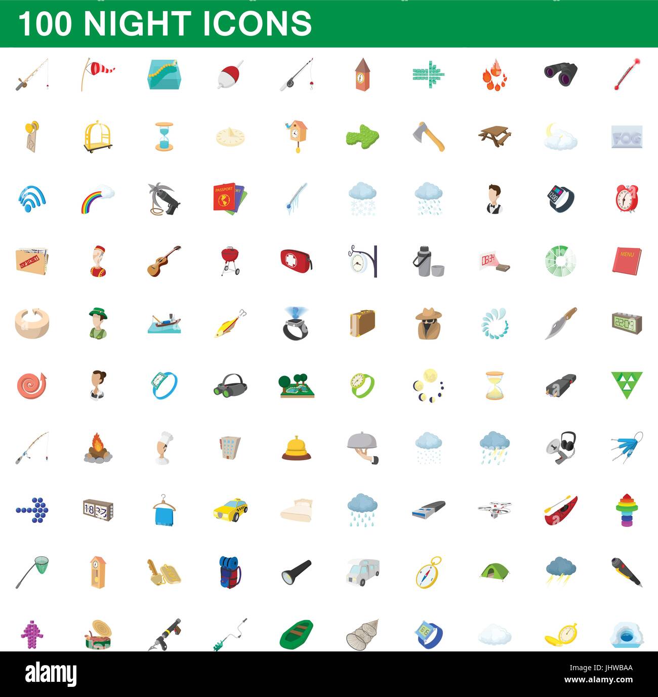100 night icons set, cartoon style Stock Vector Image & Art - Alamy