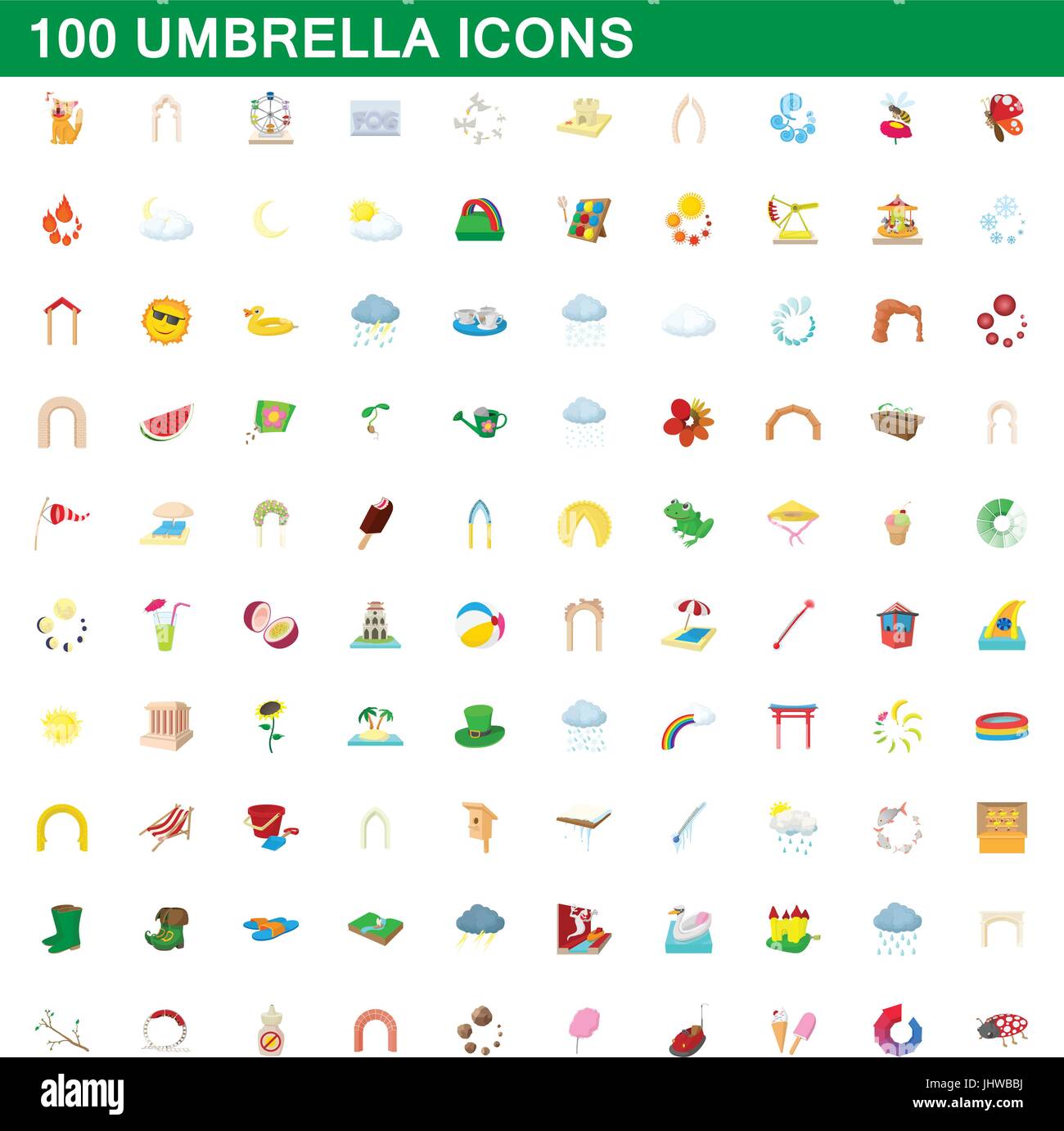 100 umbrella icons set, cartoon style Stock Vector Image & Art - Alamy