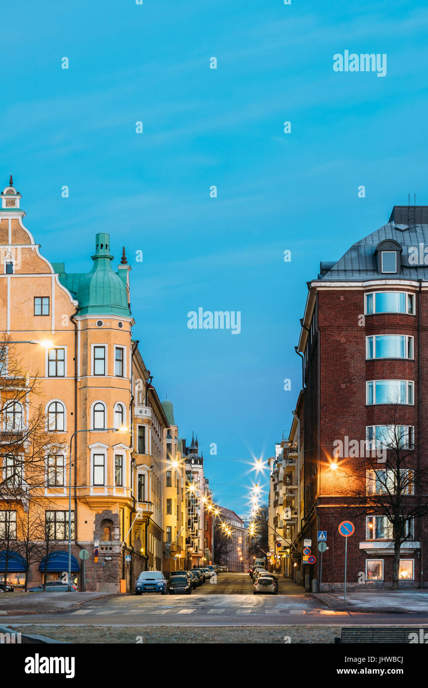 Helsinki, Finland. Residential House Building At Intersection Of