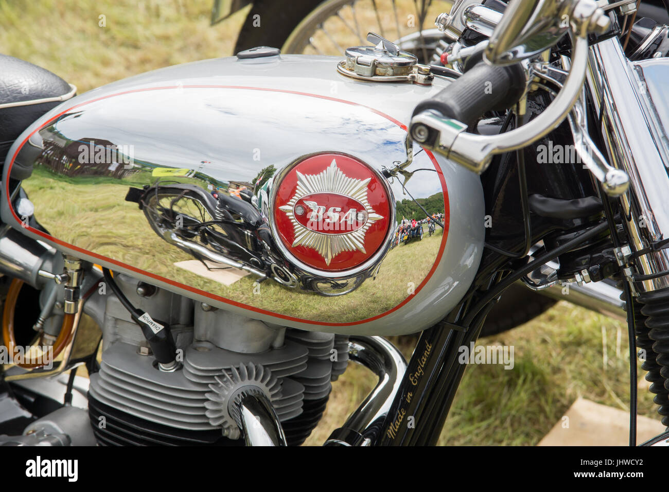 BSA motorbike petrol tank badge. The BSA Company Limited was founded in 1919 and produced a wide range of machines until 1974 Stock Photo