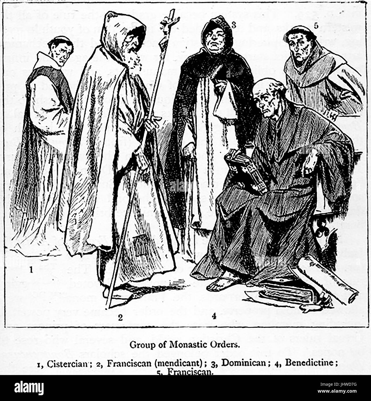 1910 illustration showing orders of monks Stock Photo