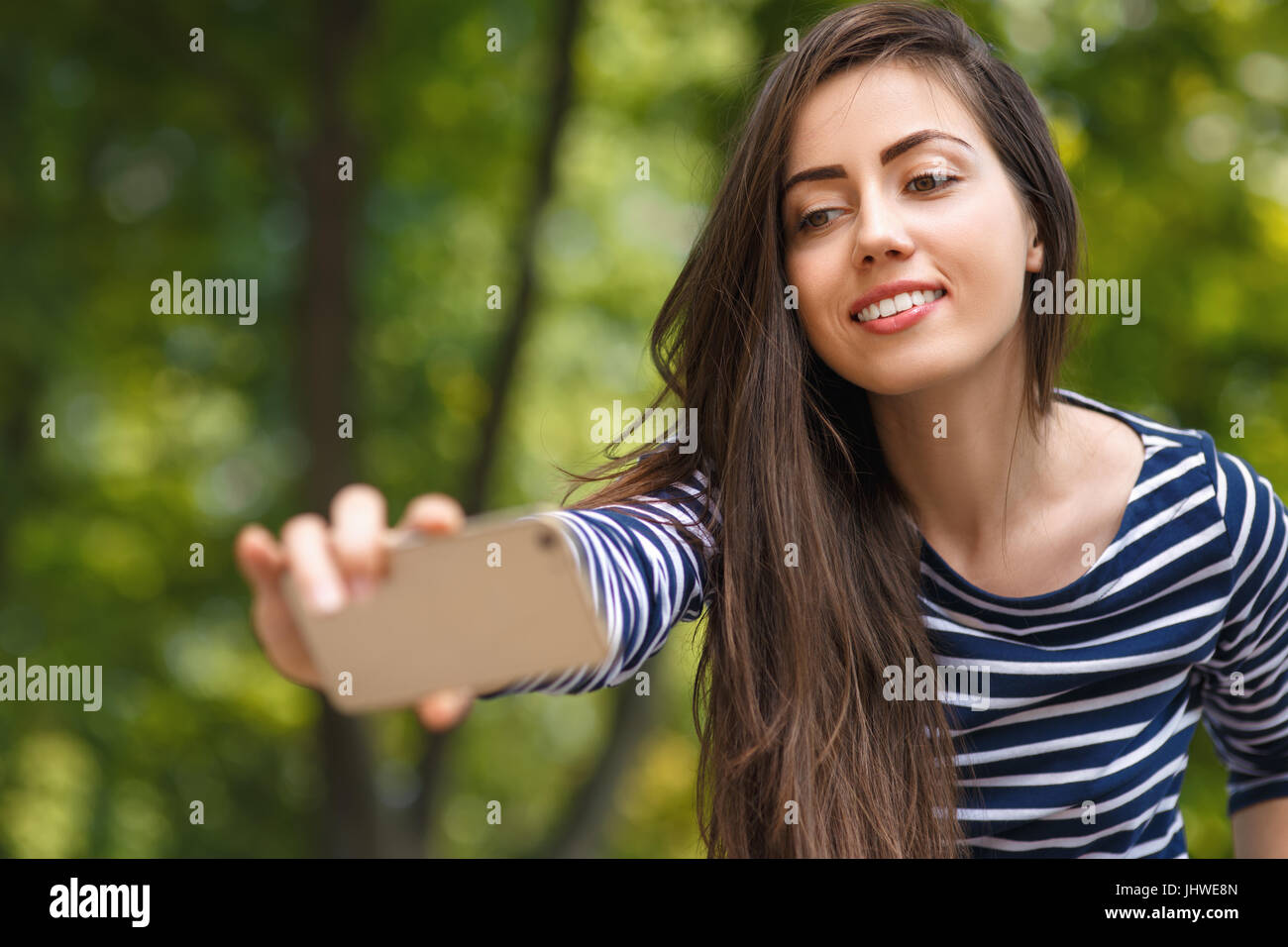 girl making selfie portrait Stock Photo