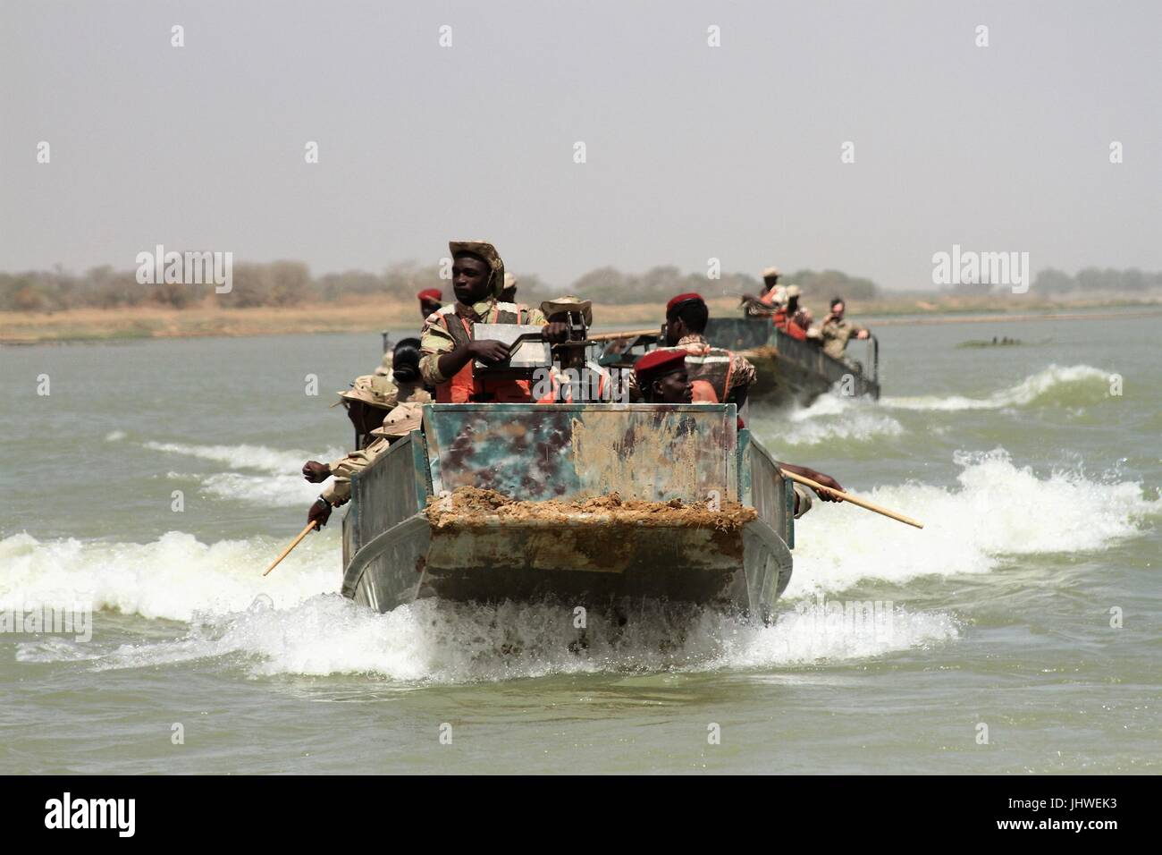 Chadian soldiers prepare for a beach infiltration during maritime training on the Chari River for exercise Flintlock March 3, 2017 in NÕDjamena, Chad.    (photo by Terrance Payton via Planetpix) Stock Photo