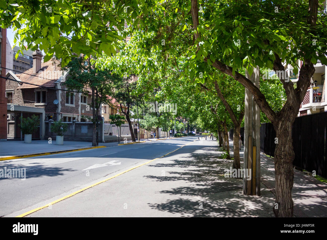 Typical street in Providencia commune in Santiago, Chile Stock Photo