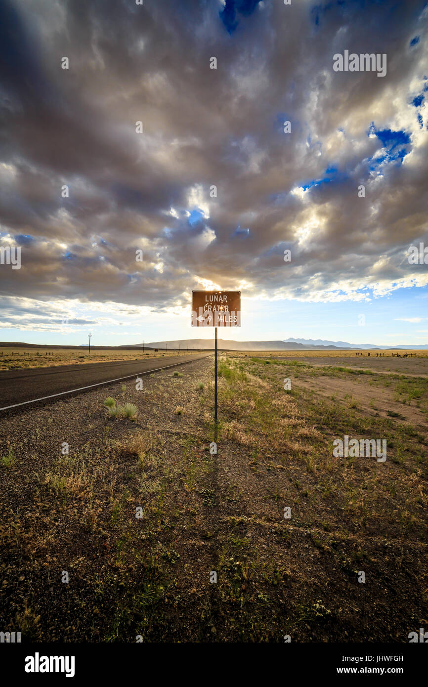 Lunar Crater Sign Nevada Stock Photo