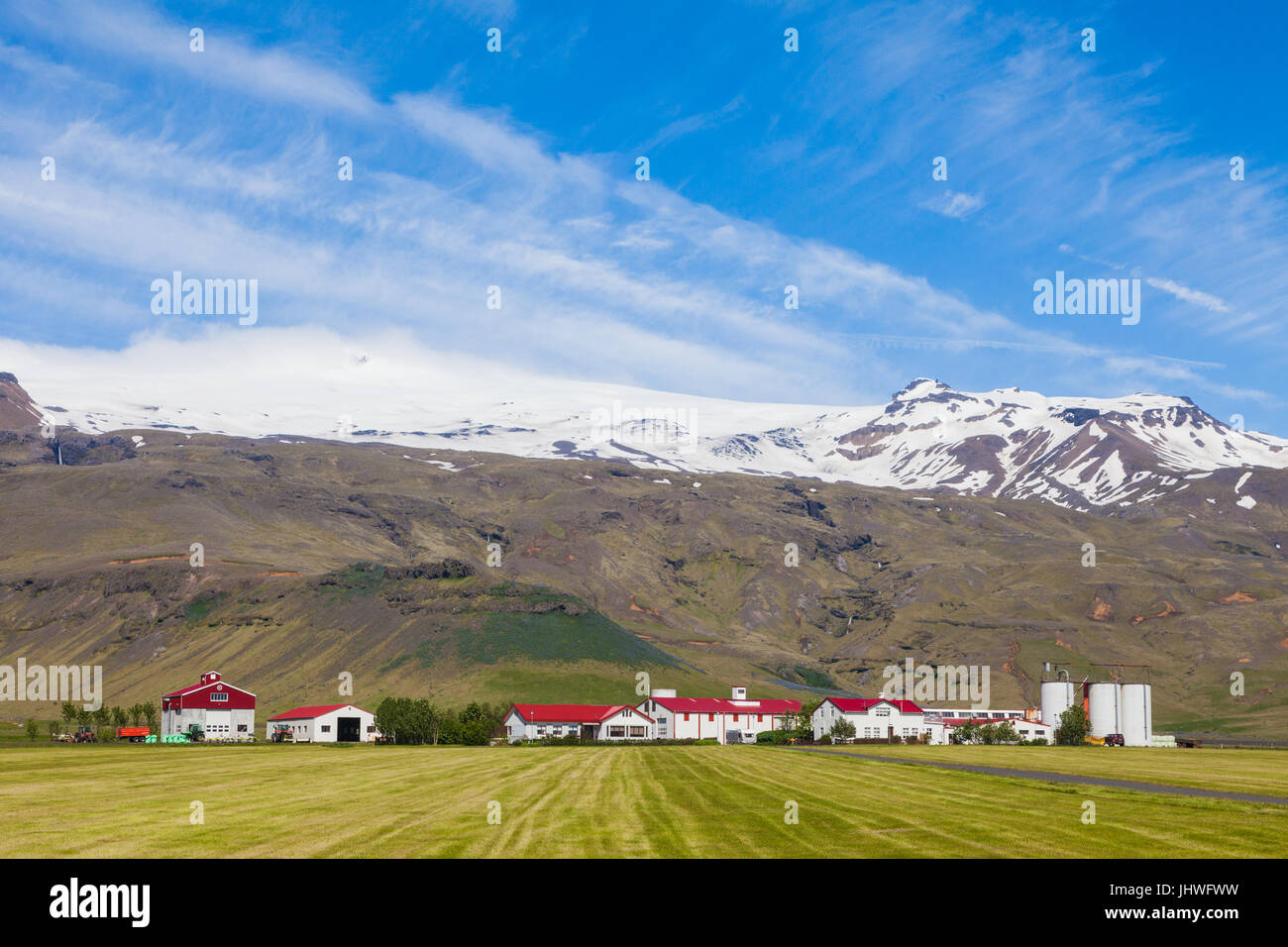 Family farm in the shadow of the Eyjafjallajokull volcano which erupted in April 2010 Stock Photo