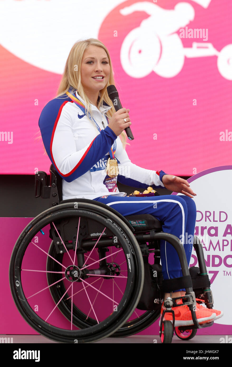 Great Britain's Samantha Kinghorn with her gold medal for Women's 200m