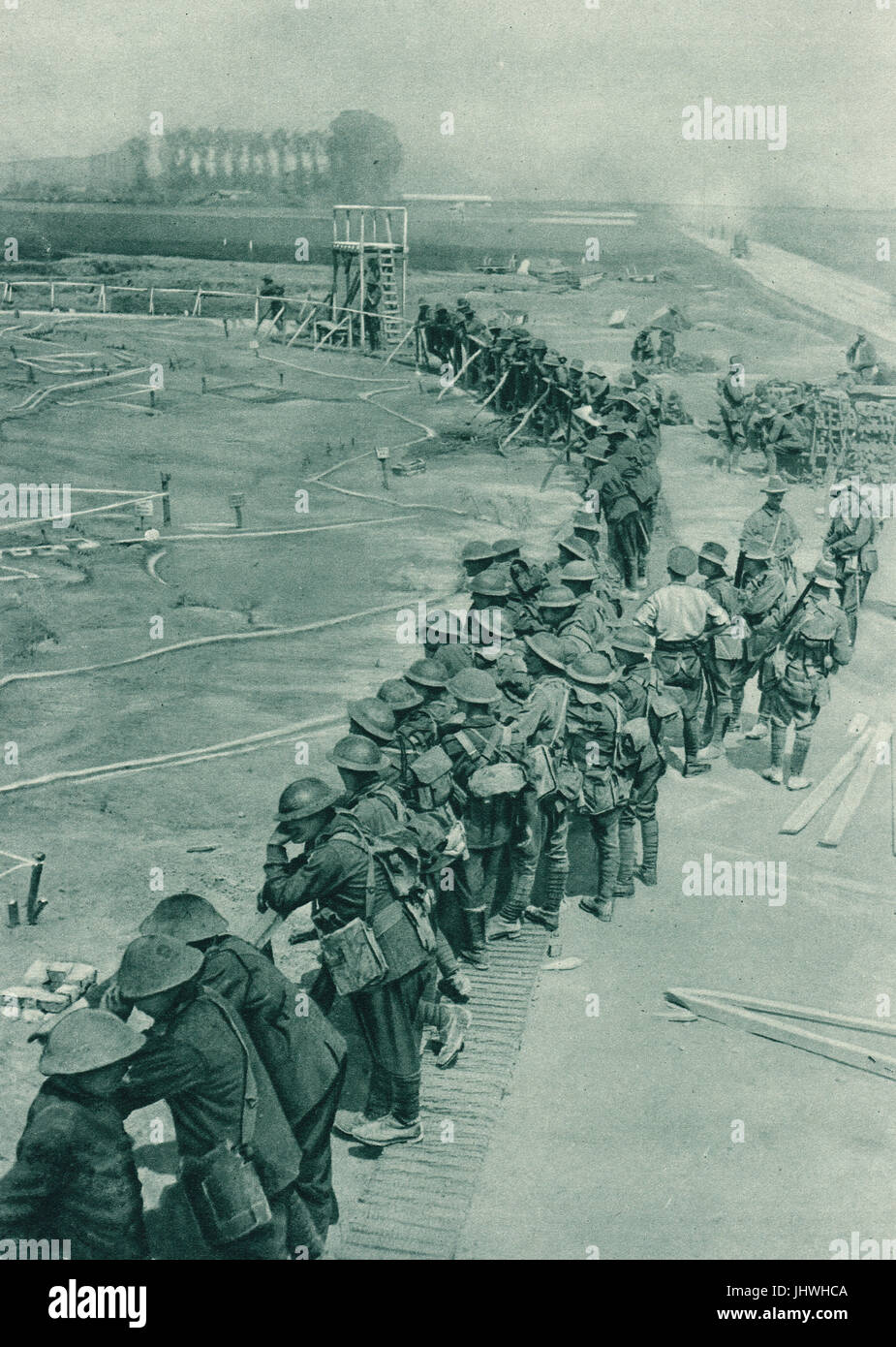 Australians studying detailed model of Messines ridge before battle Stock Photo