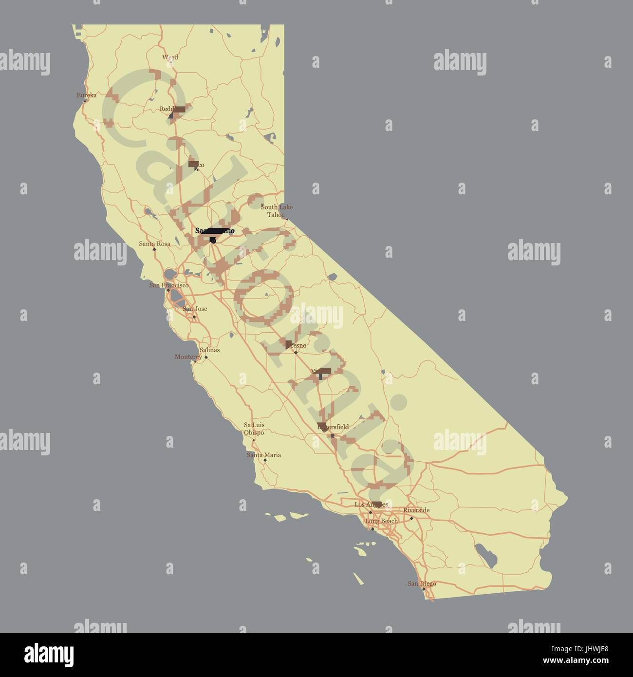 California vector accurate high detailed State Map with Community Assistance and Activates Icons Original pastel Illustration Stock Vector