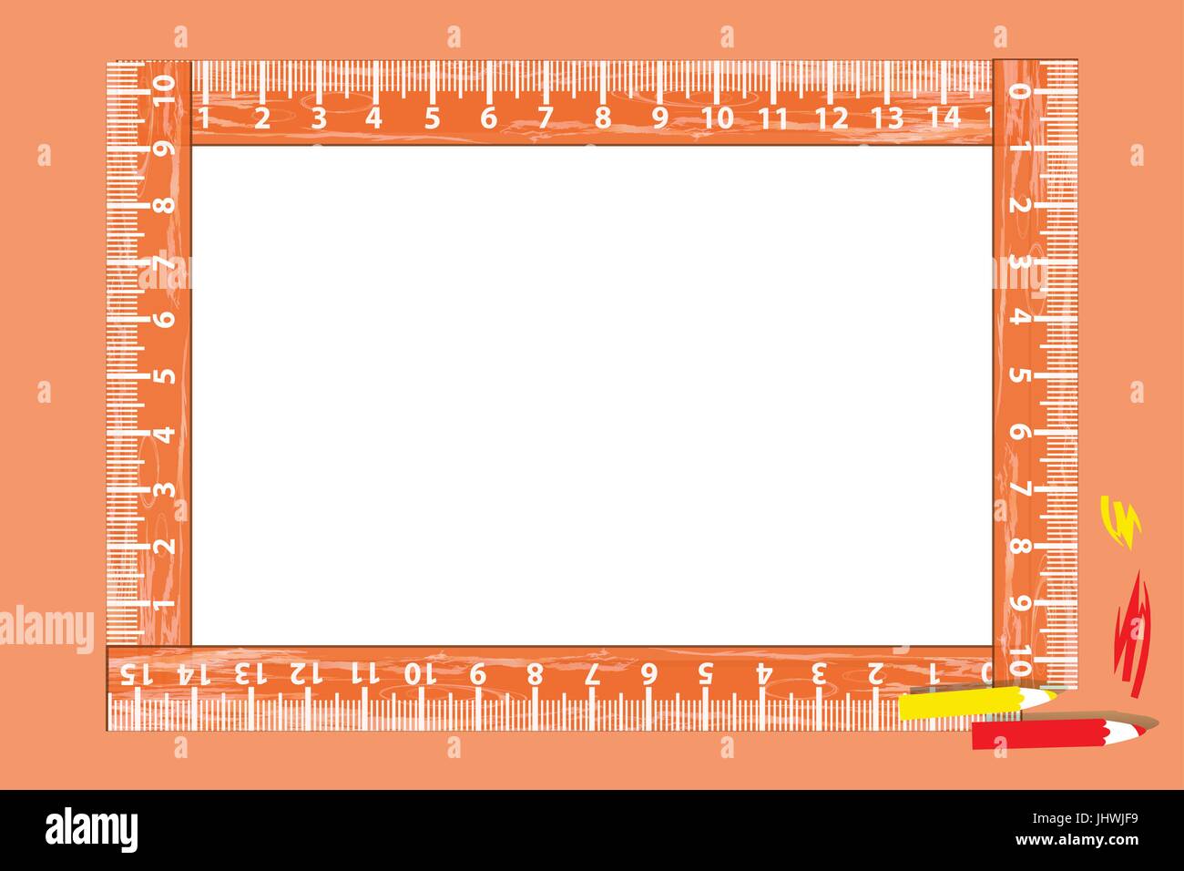 Photo frame with ruler and pencils. Horizontal. Illustration for your ...