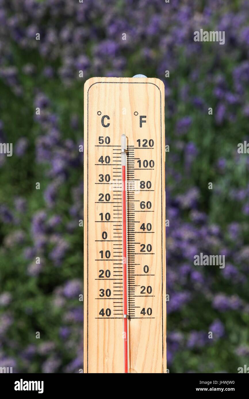 Thermometer on the summer heat with hot temperature Stock Photo - Alamy