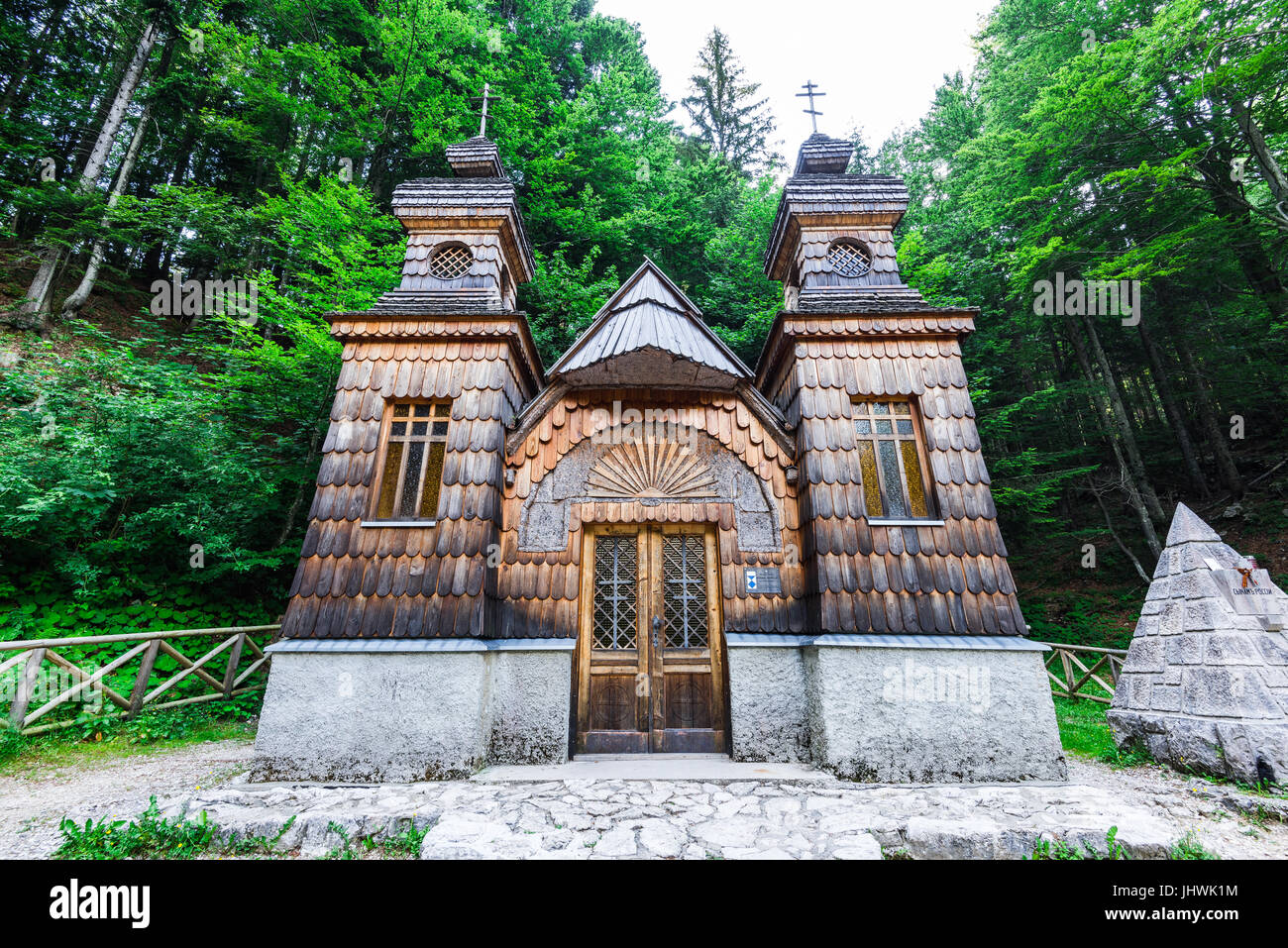 Russian orthodox chapel in Vrsic Pass, Triglav, Slovenia. Stock Photo