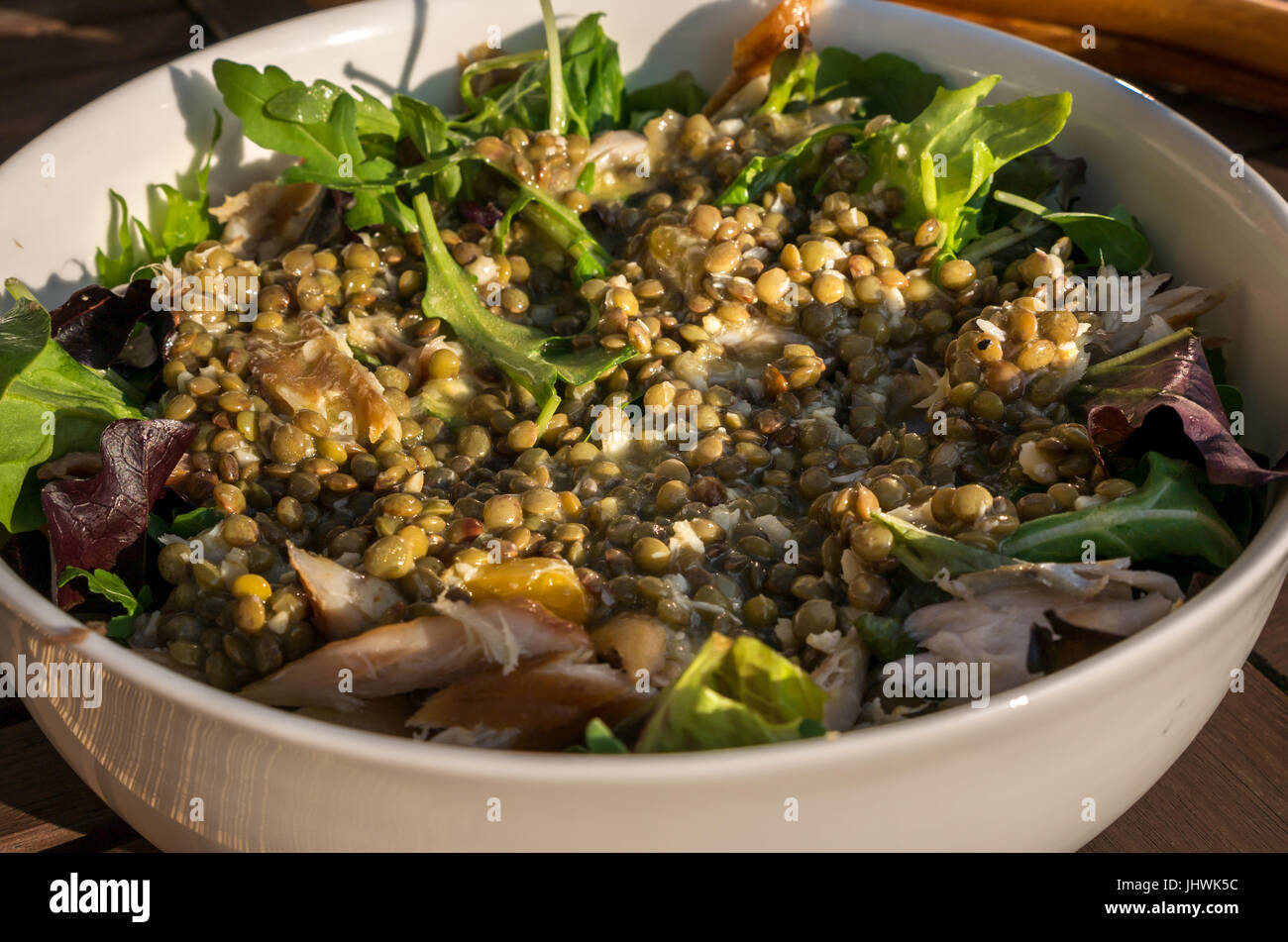 Smoked mackerel and clementine salad, with lentils, orange juice, olive