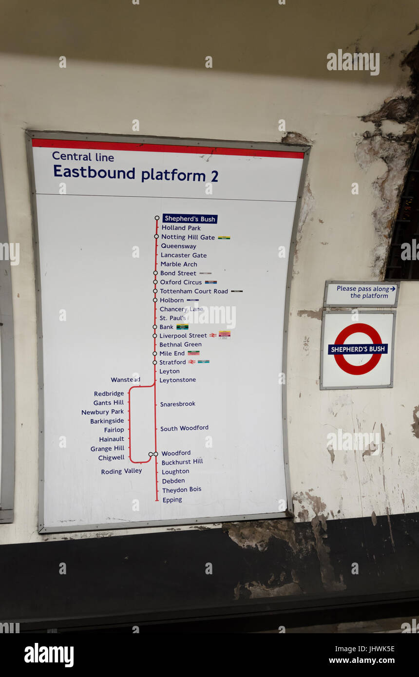 A map showing the route the central line trains take easbound form Notting  Hill Gate station on the London Underground Stock Photo - Alamy