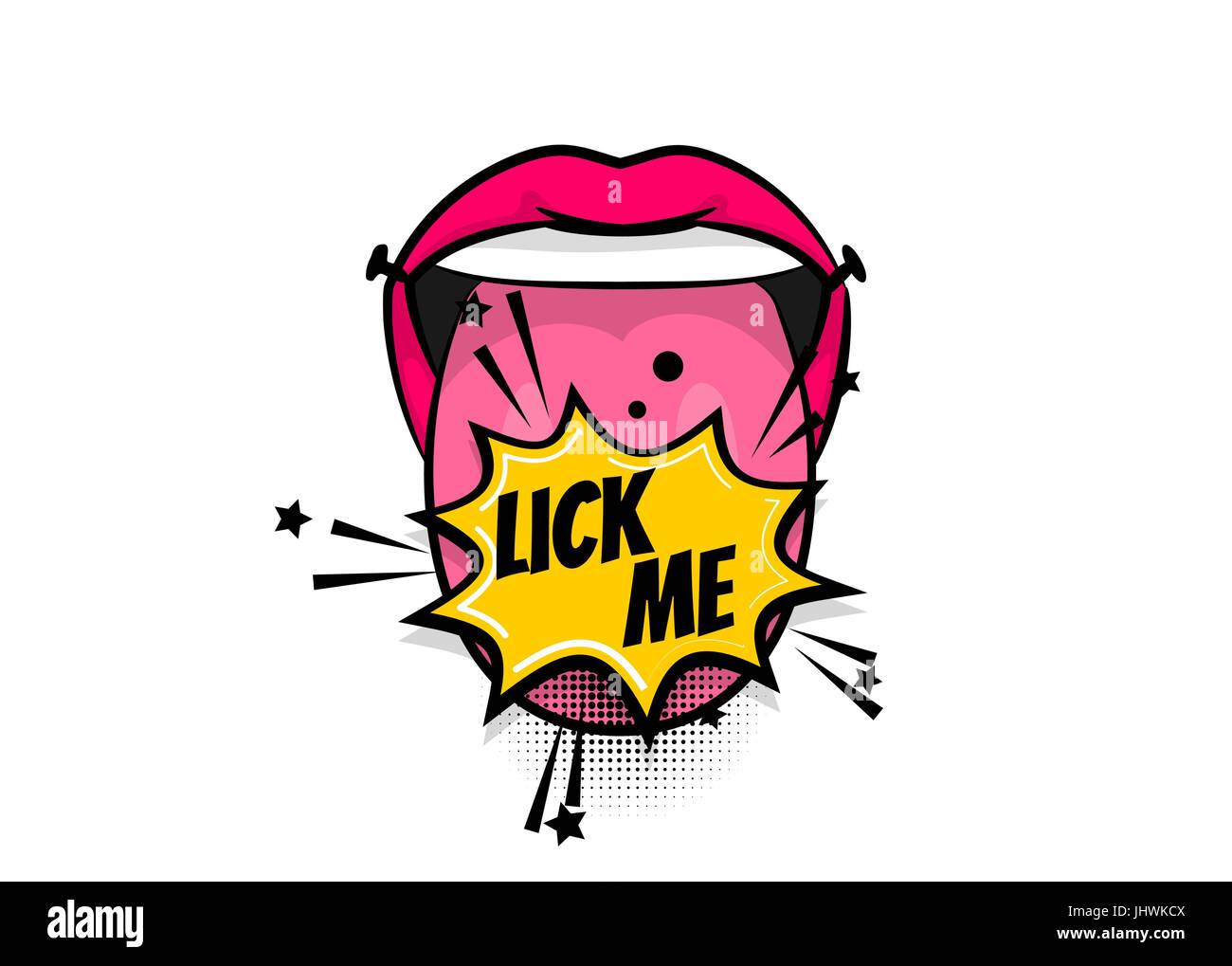 Comic text pop art tongue mouth girl power Stock Vector