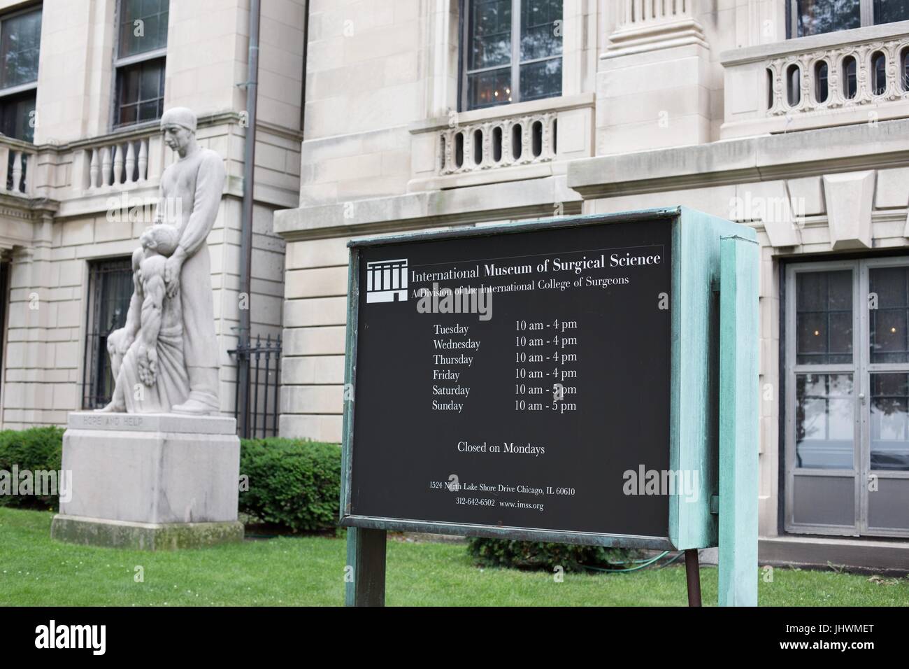 A sign at the entrance at the International Museum of Surgical Sciences in Chicago, Illinois, USA. Stock Photo