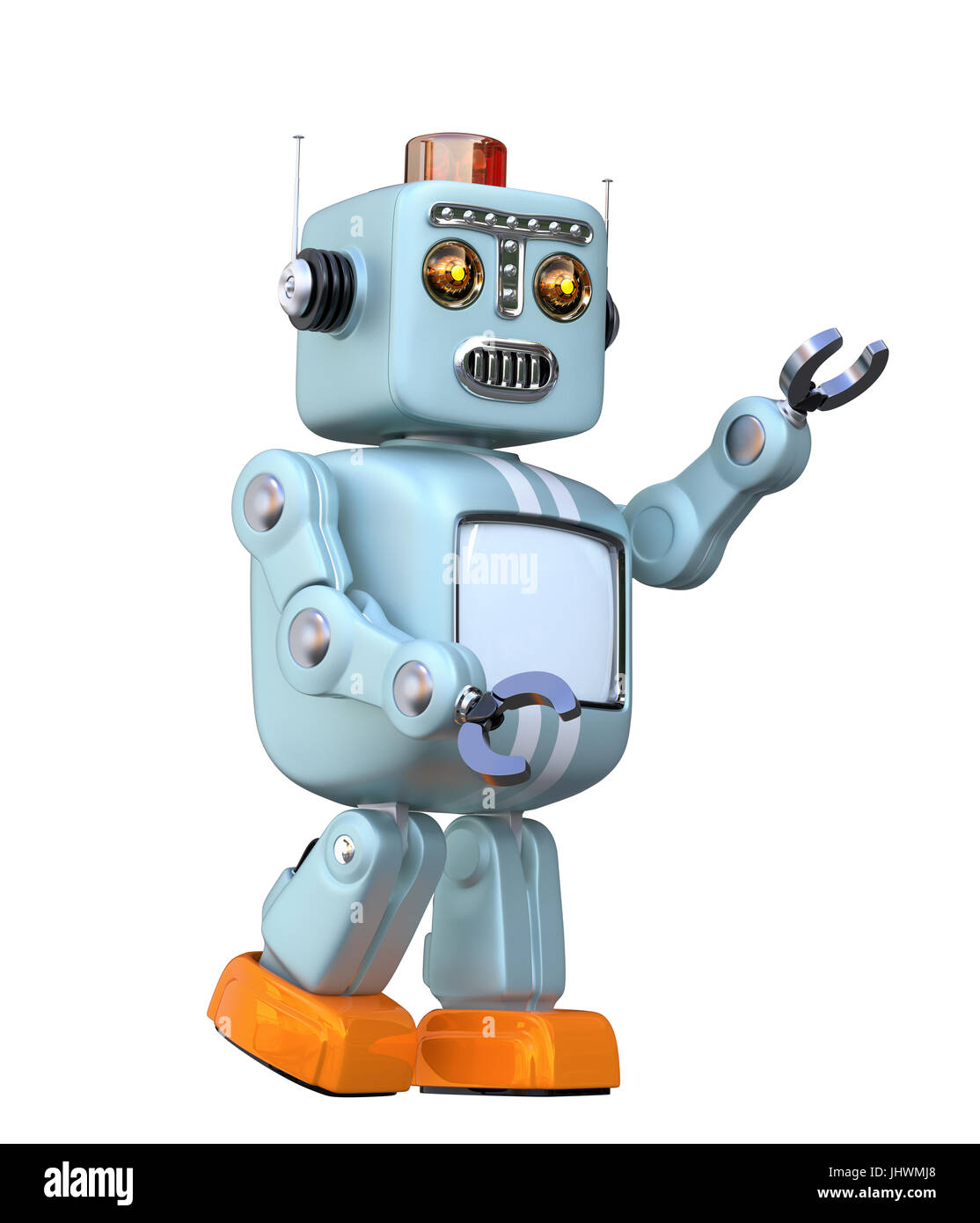 Cuteretro robot isolated on white background. 3D rendering image with clipping path. Stock Photo