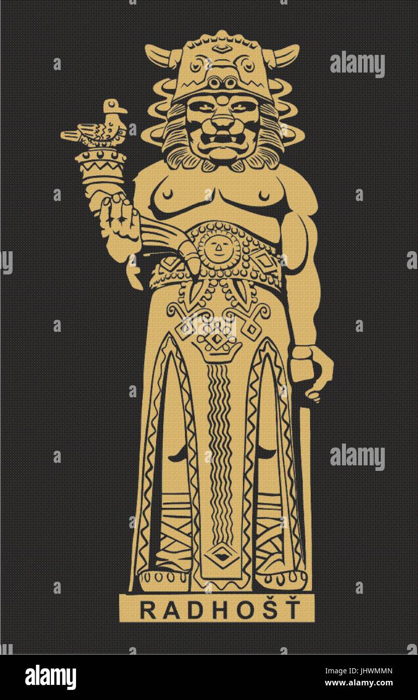 Radegast (or Radigost, Radhost, Radhost, Redigast, Radgost) is a hypothetical West Slavic god of hospitality, fertility and harvest associated with wa Stock Vector