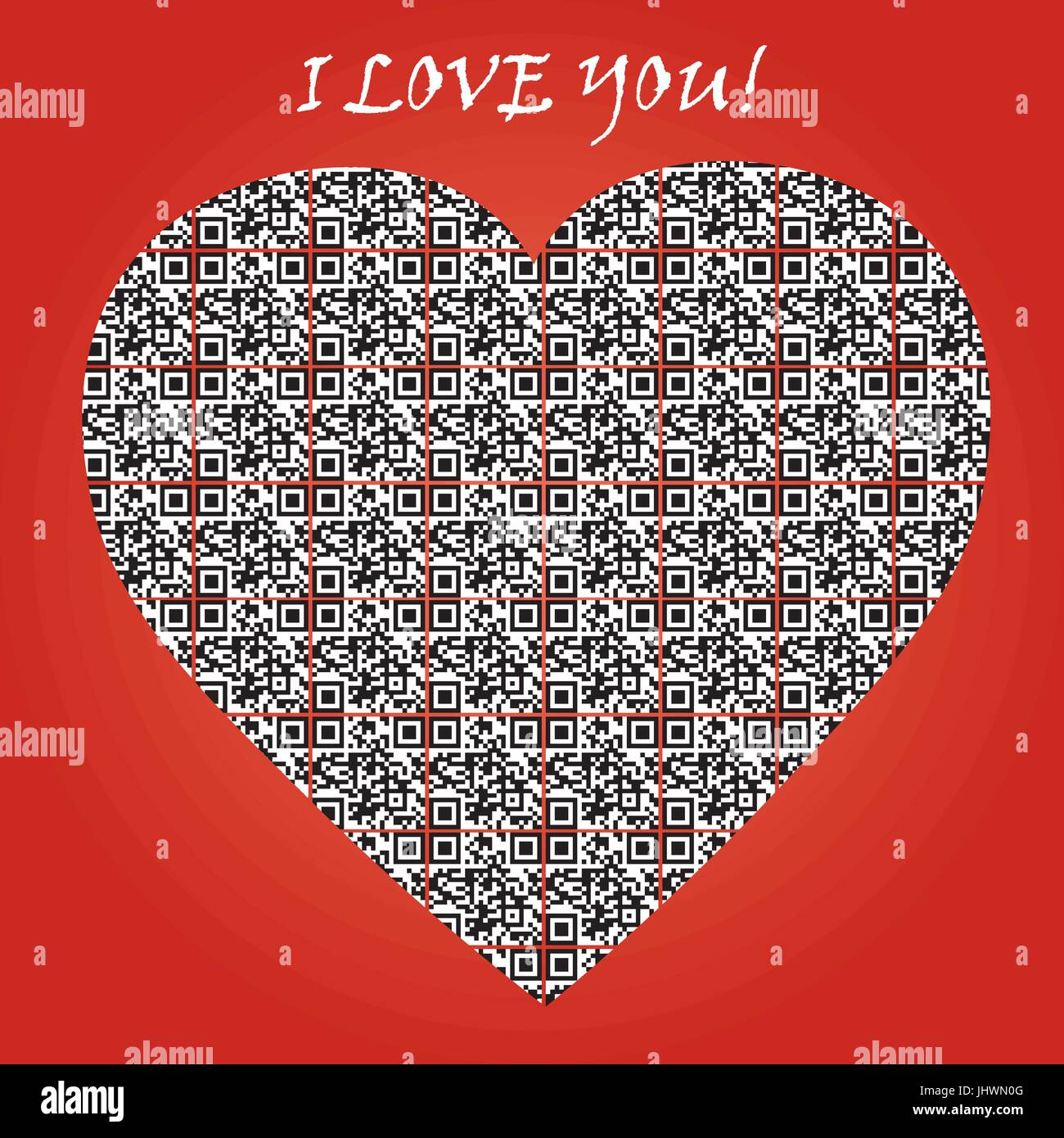 QR code with text 'I LOVE YOU' and symbol of heart. Stock Vector