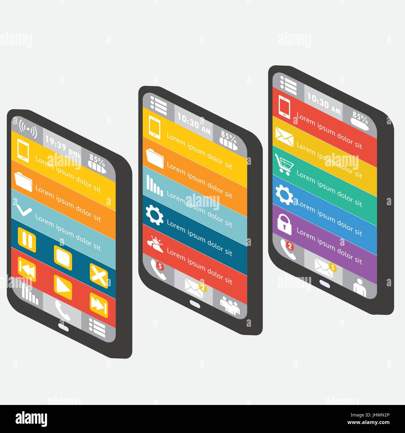 Set mobile interface and elements, isometric vector illustration Stock ...