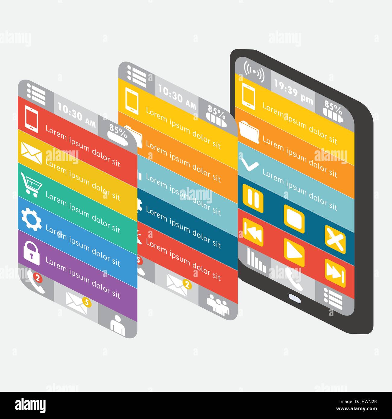 Set mobile interface and elements, isometric vector illustration Stock ...