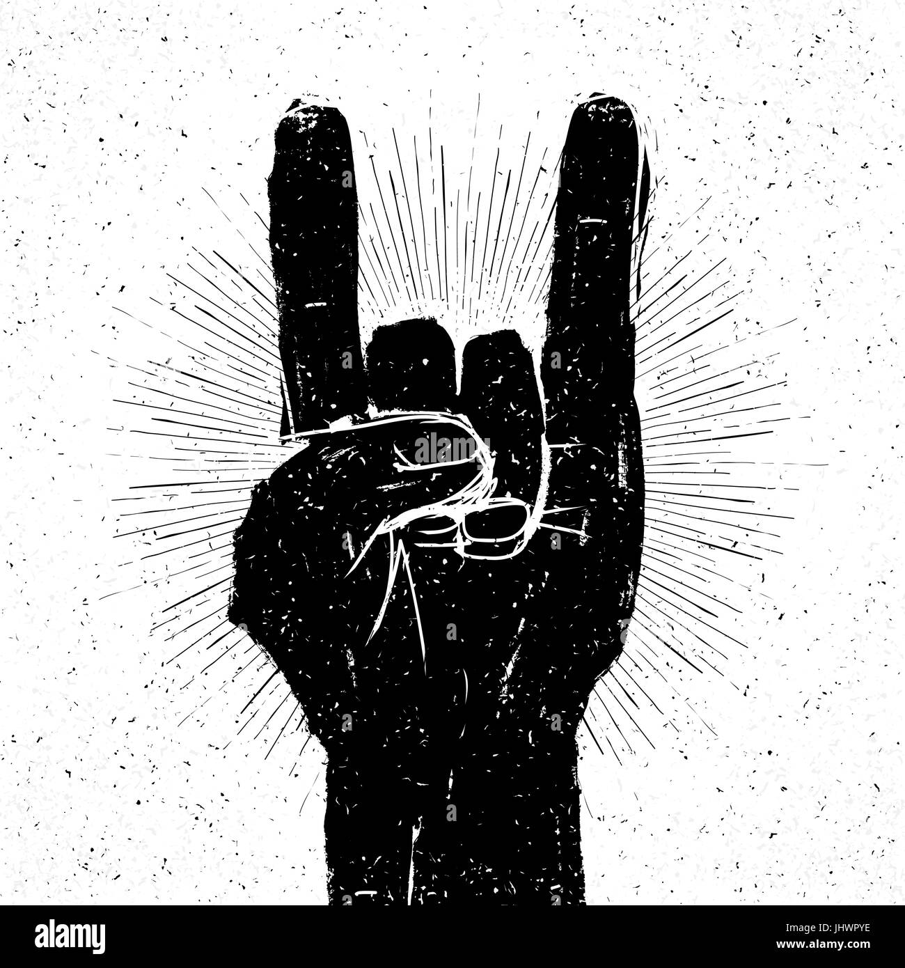 Grunge 'rock on' gesture illustration. Template for your slogan, text, etc. Stock Vector