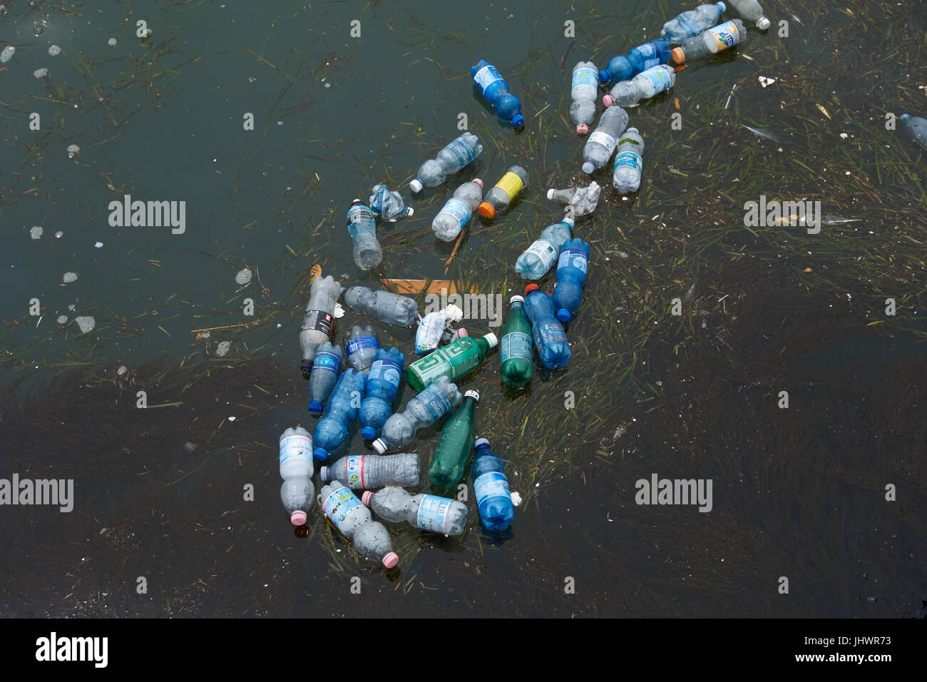 Plastic bottles floating in water. Venice. Italy Stock Photo Alamy