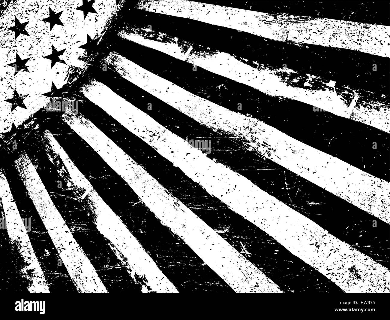Monochrome Negative Photocopy American Flag Background. Grunge Aged VectorTemplate. Horizontal orientation. Stock Vector