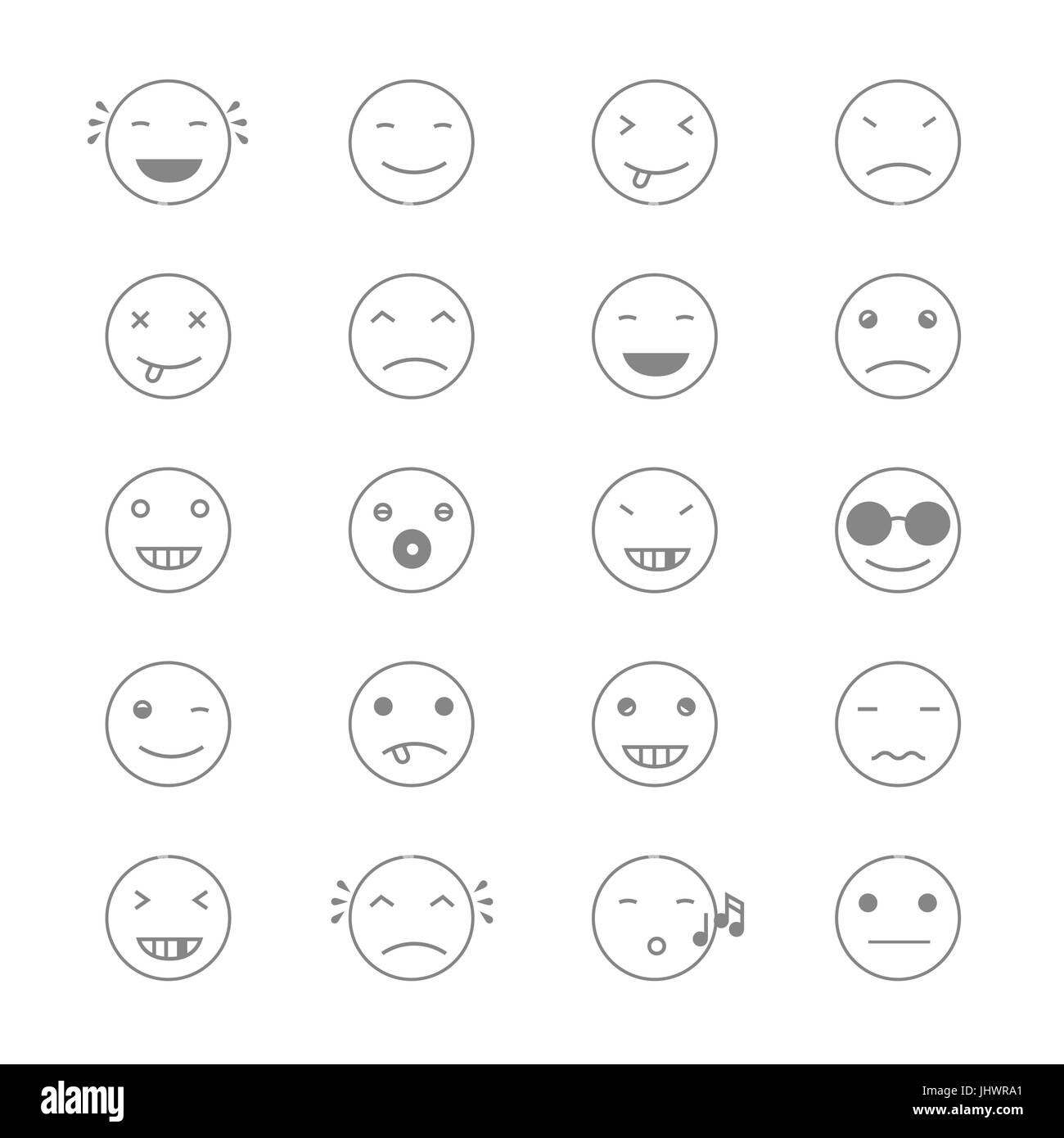 Emoticons Collection. Set of Emoji. Flat monochrome style. Different Emoticons. Vector