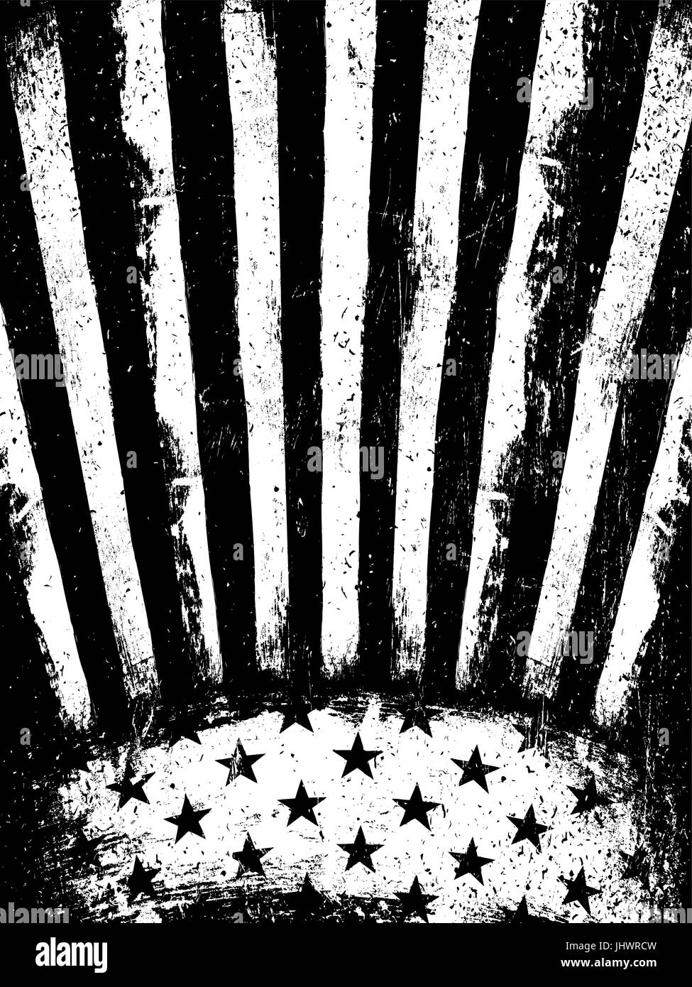 Monochrome Negative Photocopy American Flag Background. Grunge Aged VectorTemplate. Vertical orientation. Stock Vector