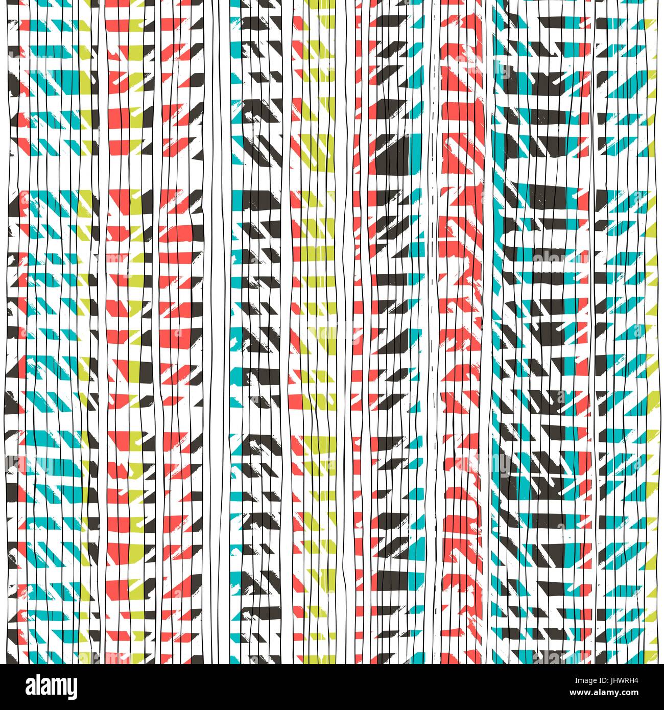 Abstract retro colors stripes pattern. Seamless hand-drawn lines vector ...