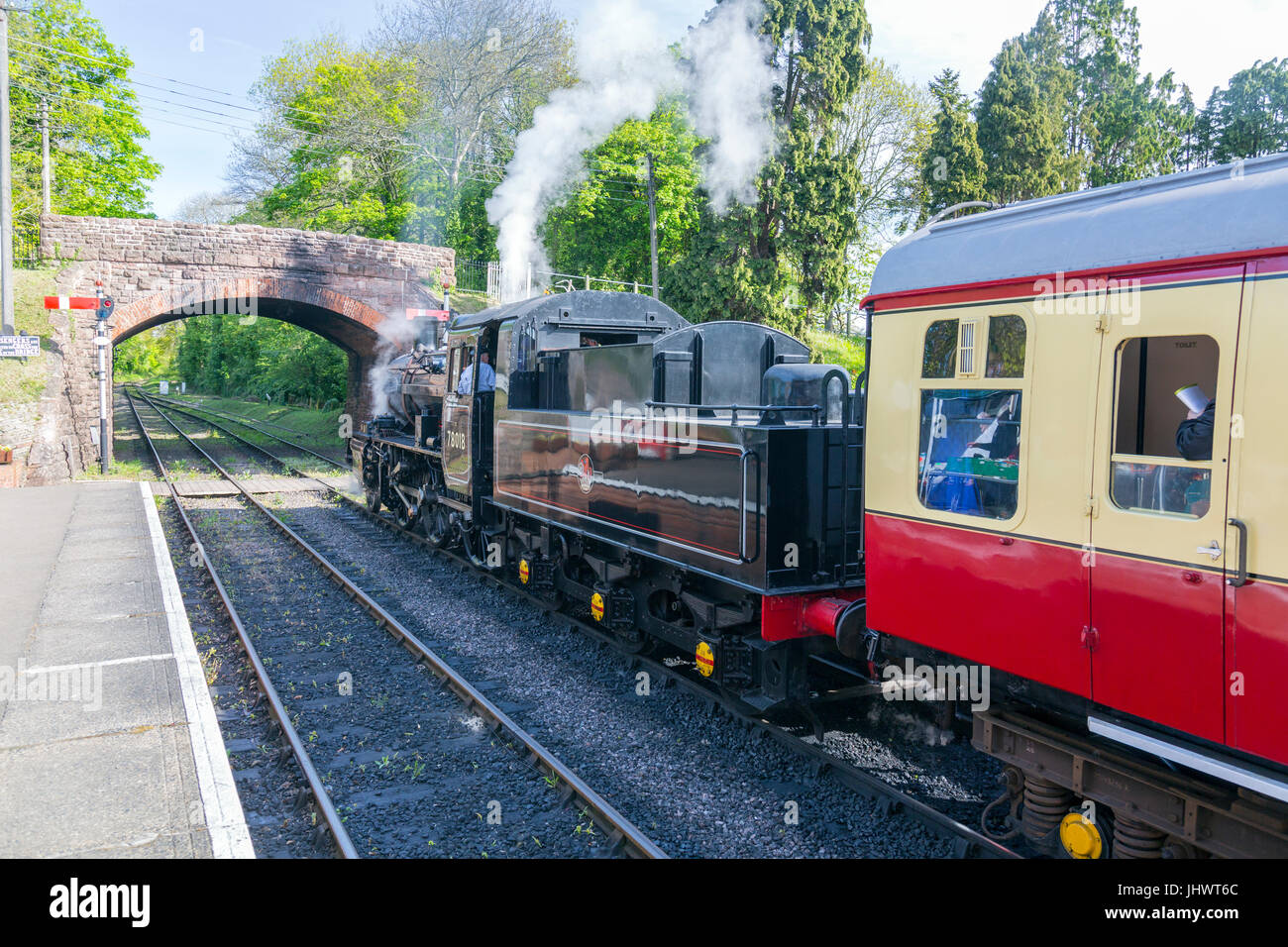 ExBR loco 78018 waits to depart from Lydeard station with a