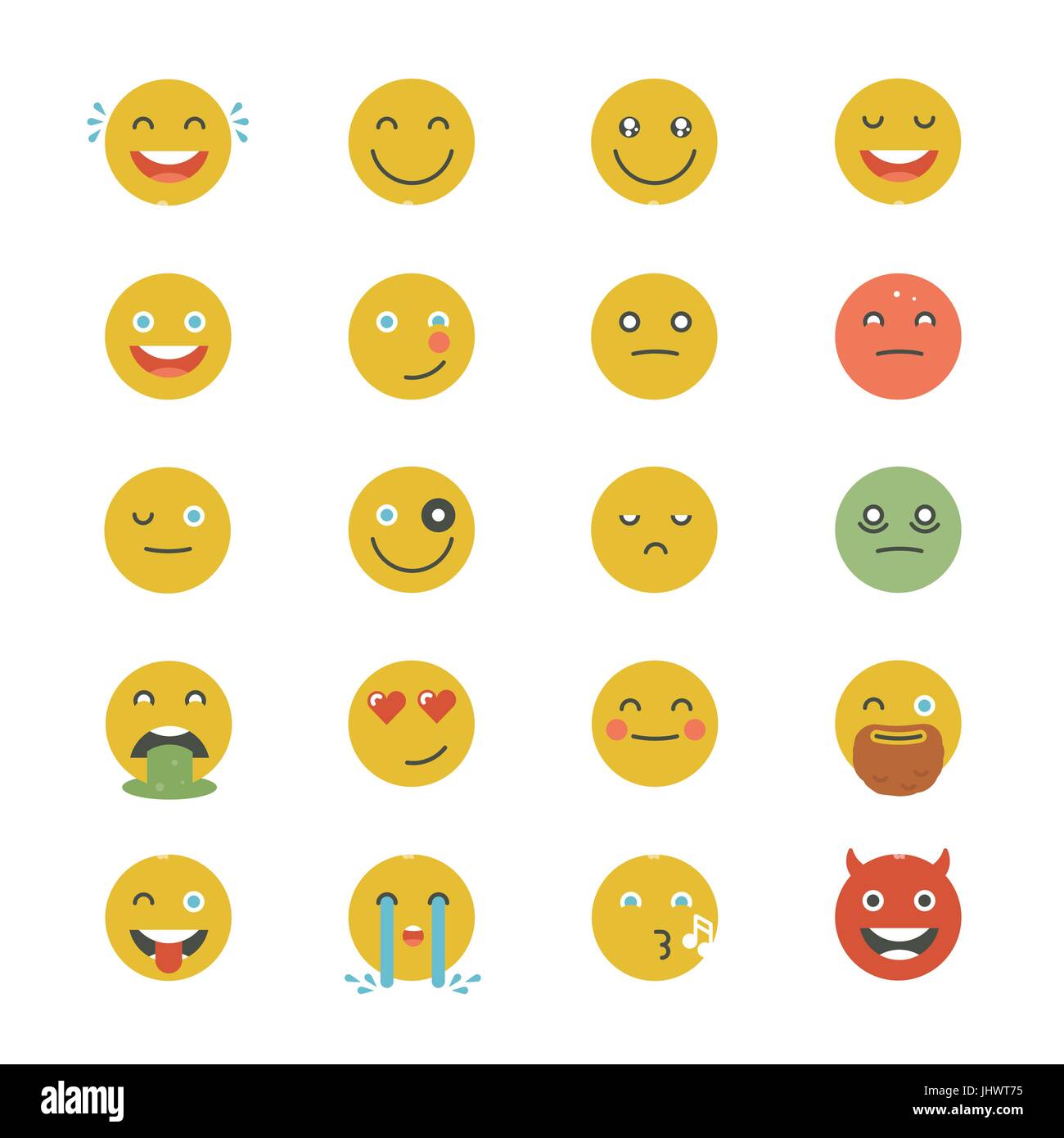 Emoticons Collection. Set of Emoji. Flat monochrome style. Different Emoticons. Vector smile face icons. Stock Vector
