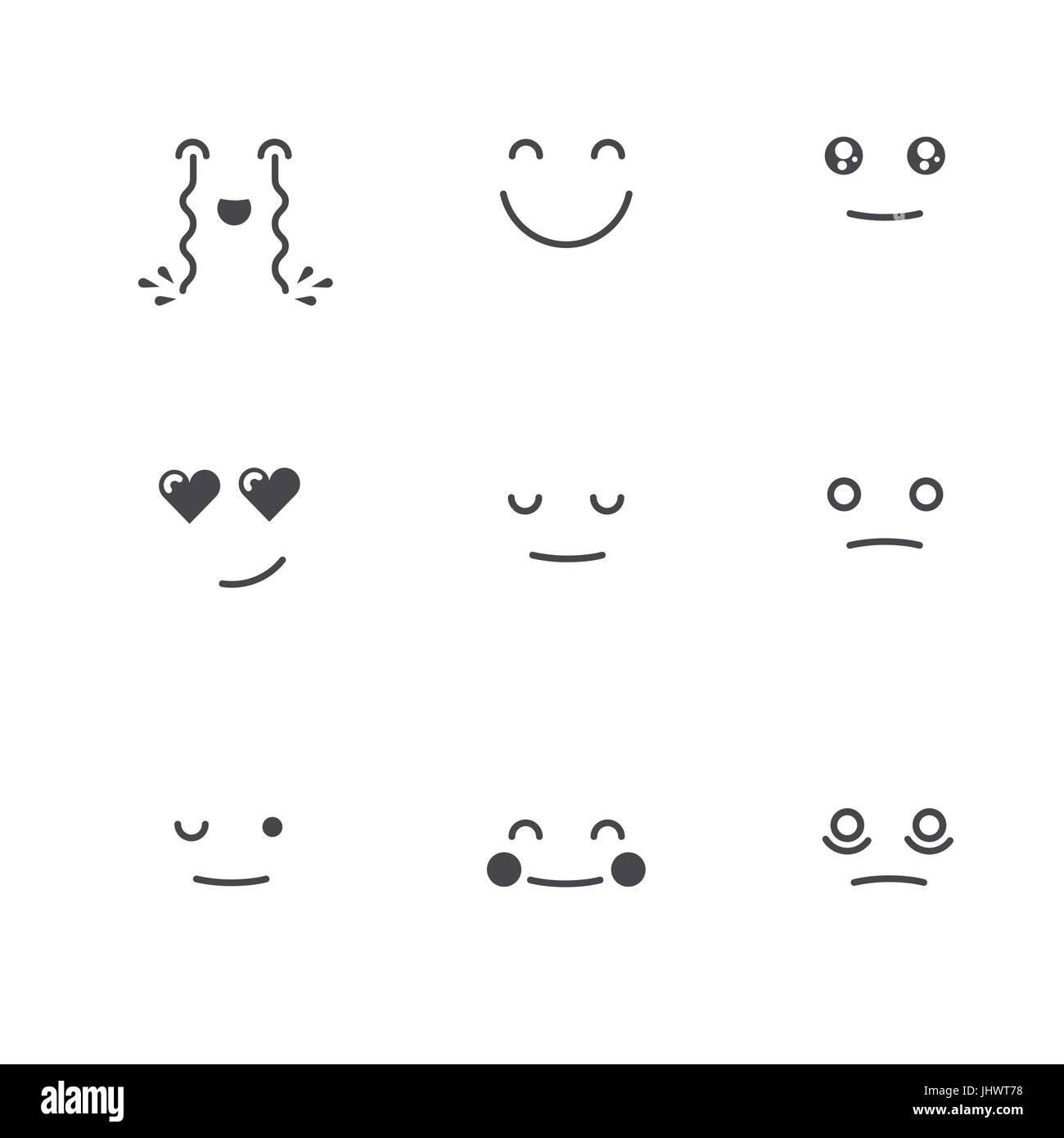 Emoticons Collection. Set of Emoji. Monochrome thin line style. Different Emoticons. Vector smile face icons. Stock Vector