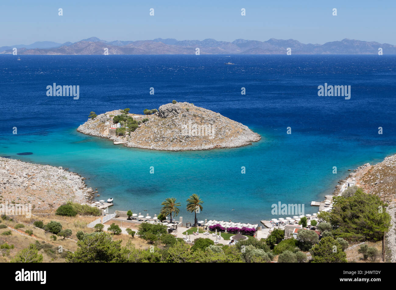 Symi Island, South Aegean, Greece - Aghia Marina, a beautiful off-shore island a little to the north-east of Pedi Stock Photo