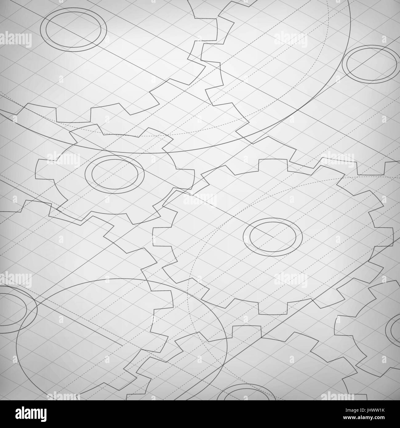 Blueprint of cogwheels. Engineer and architect background. Technology abstract background. Monochrome background Stock Vector