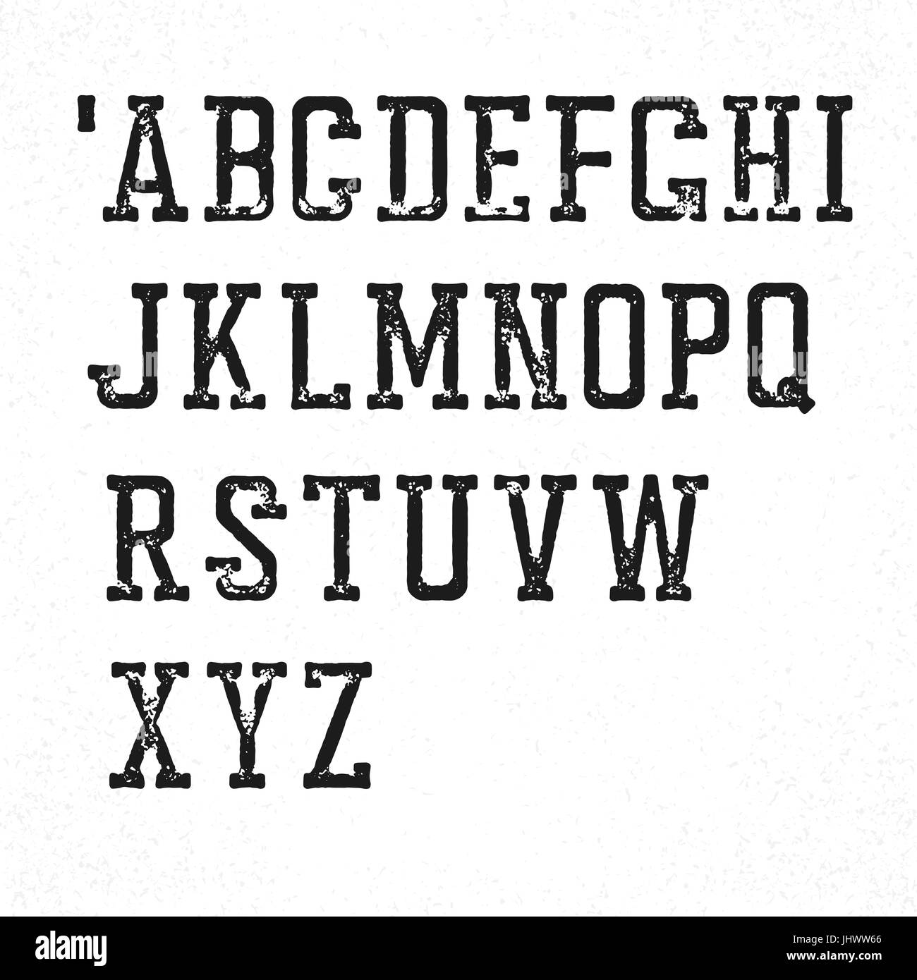 Retro serif typeface. Stamped grunge alphabet. Isolated on white Stock Vector