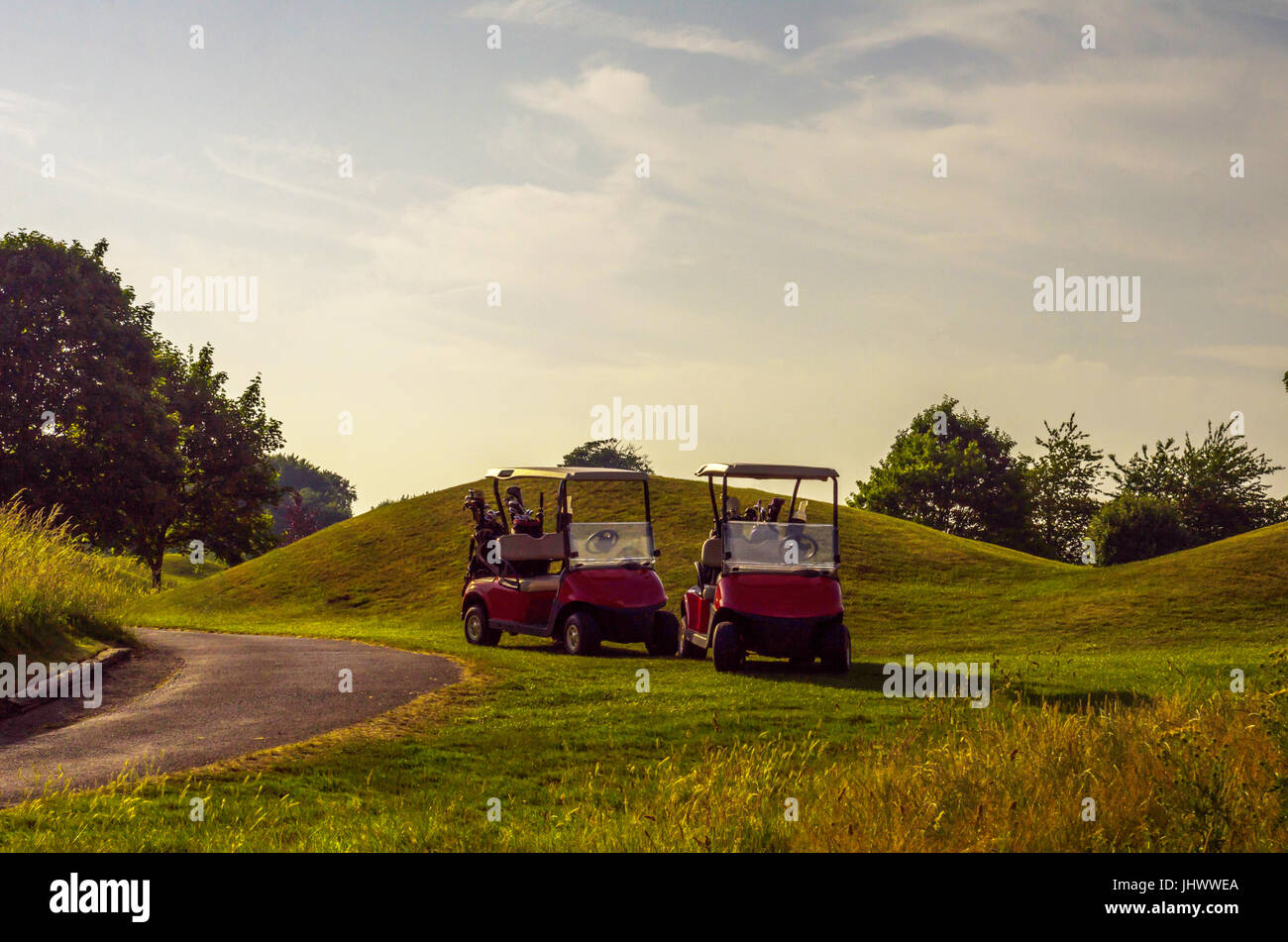 Electric car on the golf course, active leisure, quiet sport