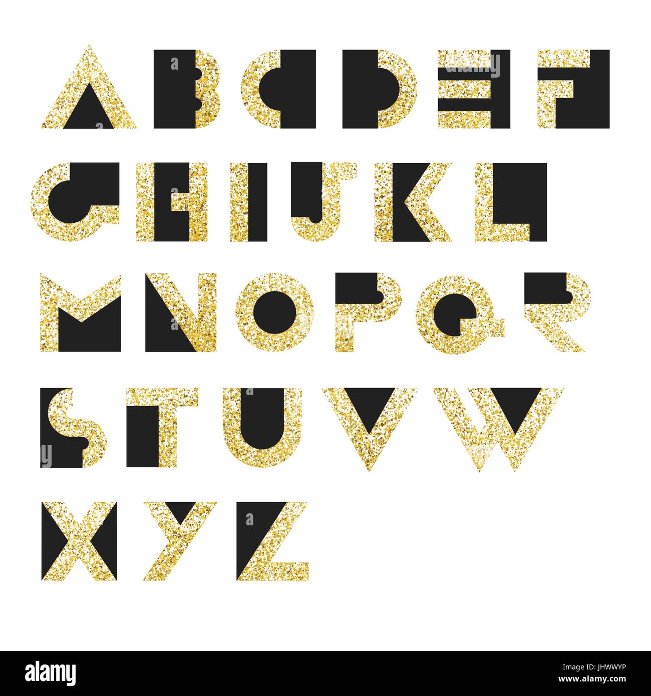 Gold Geometric Retro Alphabet. Art deco style. Type, font, vintage