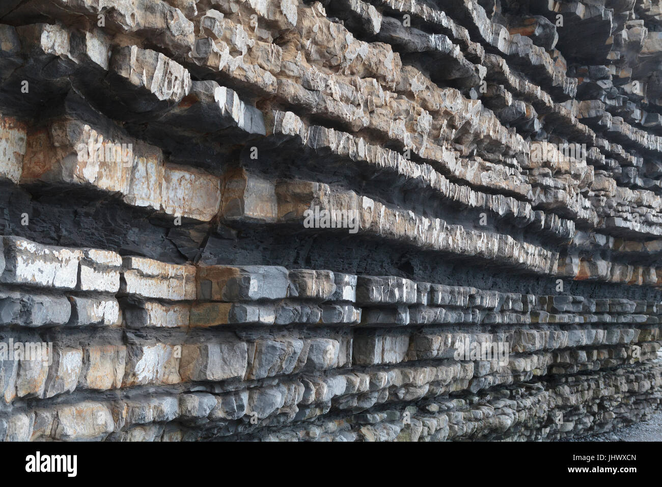 Limestone Rock Layers, Southerndown, Dunraven Bay, Wales, UK Stock